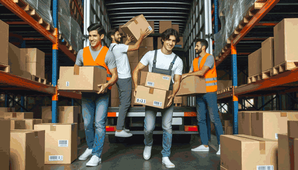 unloading truck in the warehouse